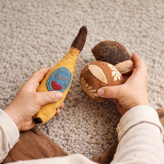 Handmade Banana Baby Rattle with Embroidered Heart – Danish Design