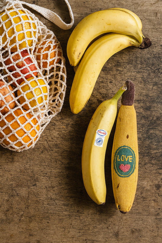 Handmade Banana Baby Rattle with Embroidered Heart – Danish Design