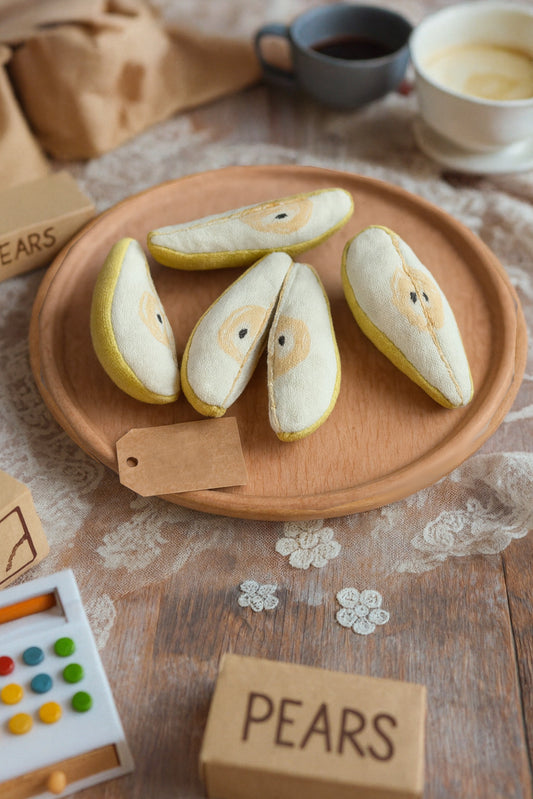 Handmade Fabric Pear Slice Toy – Silkscreen Printed, CE Tested - 1 slice (Made in Denmark)