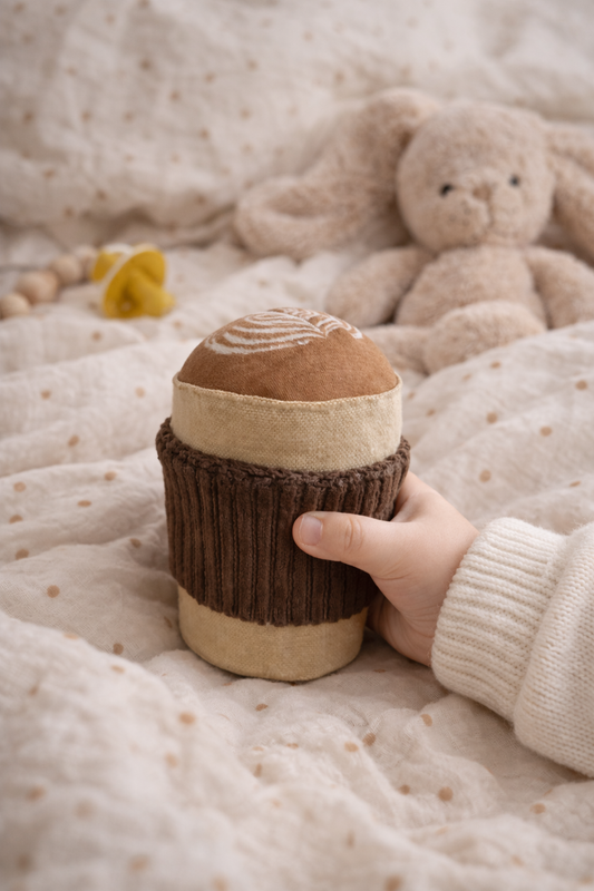 Embroidered Cappuccino Cup Rattle