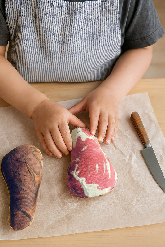 Plant-Based Dual-Sided Ribeye Steak Toy – Raw & Cooked Sides - 1 Pcs