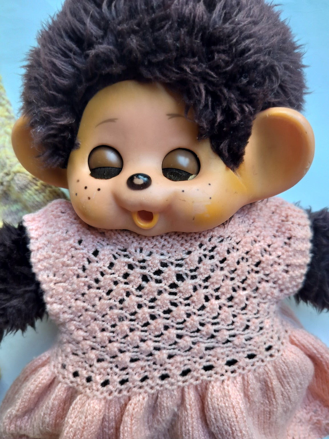Vintage Monchhichi Doll with Sleepy Eyes & Knitted Wardrobe  - 32cm