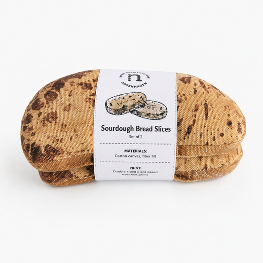 Sourdough bread slices  with a label on a white background