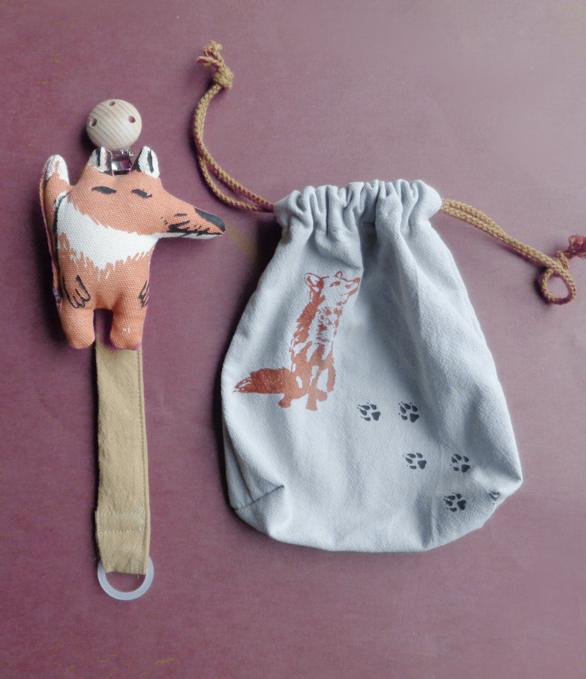 Baby Pacifier clip with stuffed animal Organic cotton baby