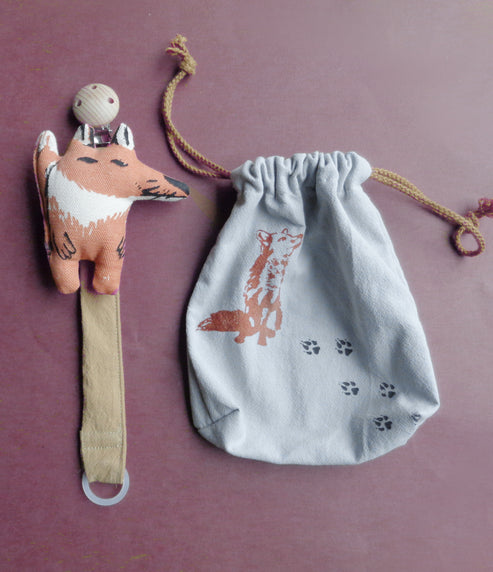 Baby Pacifier clip with stuffed animal Fox. Organic cotton baby gift ...