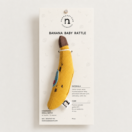 Banana Baby Rattle – Handmade Toy with Embroidered Heart | Danish Design