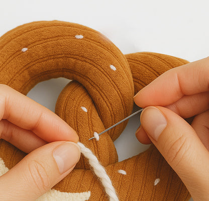 Handmade Upcycled Pretzel Baby Rattle – Embroidered Sensory Toy (0+ Months)