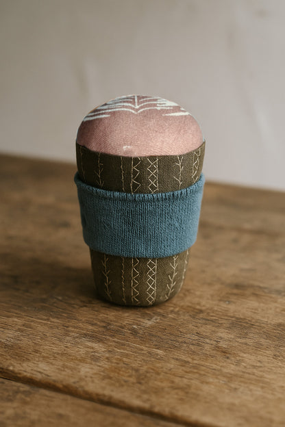 Handmade Upcycled Fabric Coffee Cup Toy – Embroidered & Handprinted
