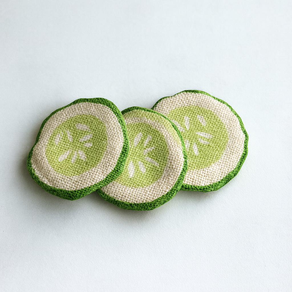3-Pack Handcrafted Plush Cucumber Slices – Eco-Friendly Pretend Play Food