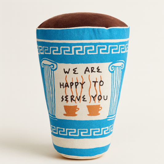 Handmade Oversized New York Greek Coffee Cup Cushion – 33cm