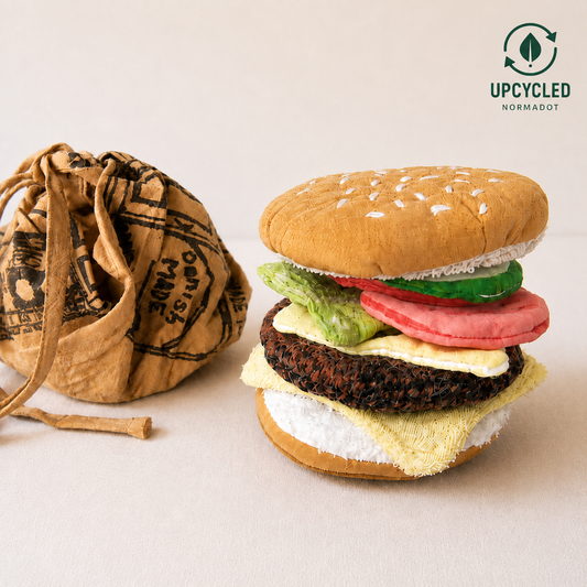 Handmade Upcycled Burger Play Food Set with Storage Bag