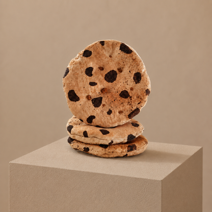 Set of 3handmade fabric chocolate chip cookies for children's pretend play.