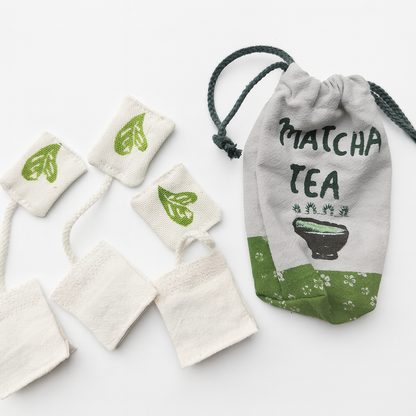 Handmade Matcha Tea Bag Pretend Play Set – 3 pcs with Cotton Storage Bag
