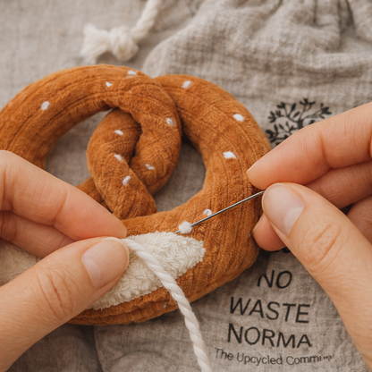 Handmade Upcycled Pretzel Baby Rattle – Embroidered Sensory Toy (0+ Months)