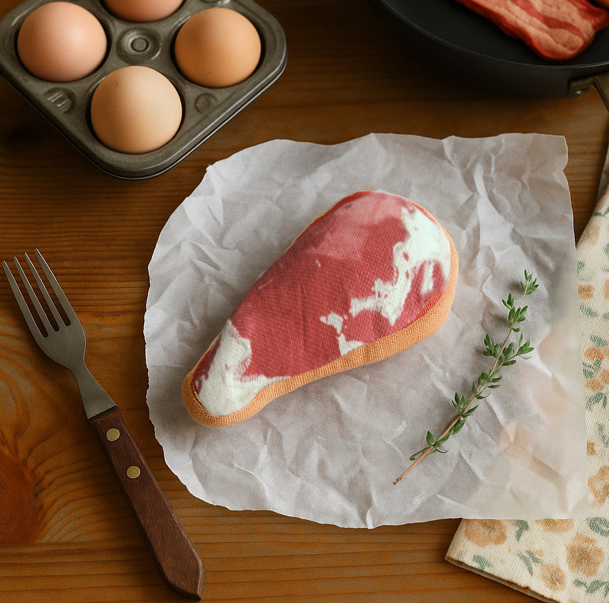 Plant-Based Dual-Sided Ribeye Steak Toy – Raw & Cooked Sides - 1 Pcs